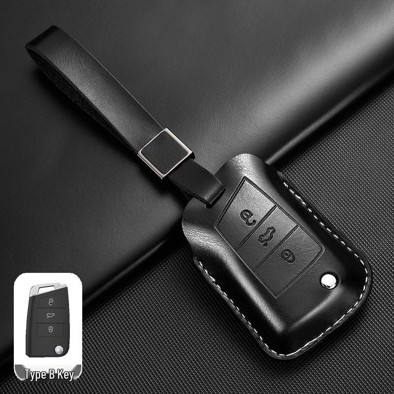 Leather Key Case for Volkswagen Models: T-Cross, Lavida, Lamando, Bora, Tiguan, Sagitar, Polo, Magotan, Passat, Tharu
