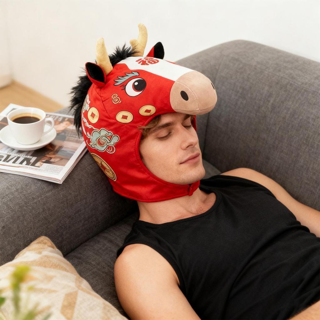 Horse Head Hat 2026 Year of the Horse Plush Headwear Photo Booth Headgear for Adults Stage Performance Content Creators Themed