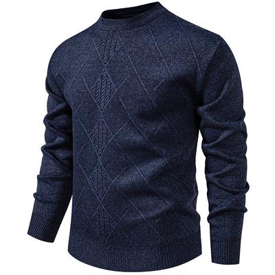 Suéter de felpa de otoño e invierno para hombre, suéter de punto, cuello redondo, color sólido, jersey informal, camisa inferior para hombre