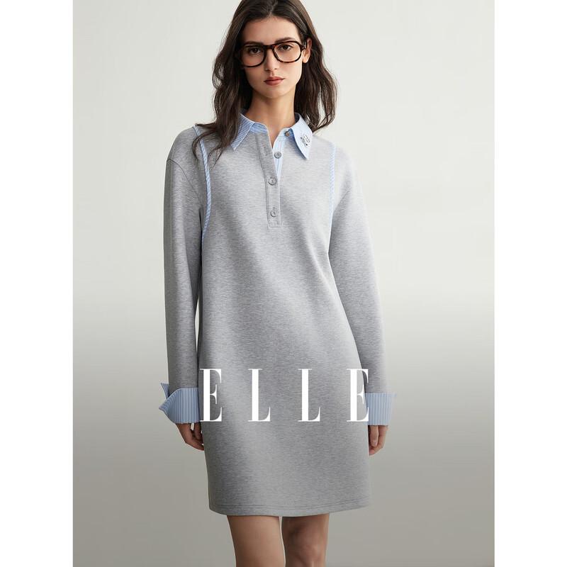 ELLE Color-Block Shirt Collar Sweatshirt Dress S