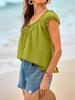 Womens Summer Tie Front Babydoll Top Cap Sleeve Pleated Flowy Blouse
