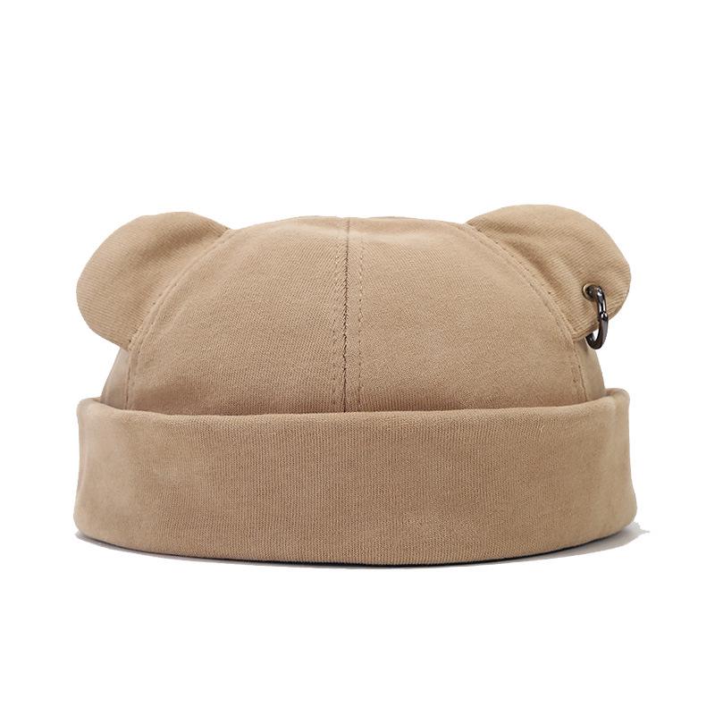 Streetová móda Medvědí uši a železný kroužek Klobouk bez krempy - Unisex Trendy Korejský Hip Hopový Styl