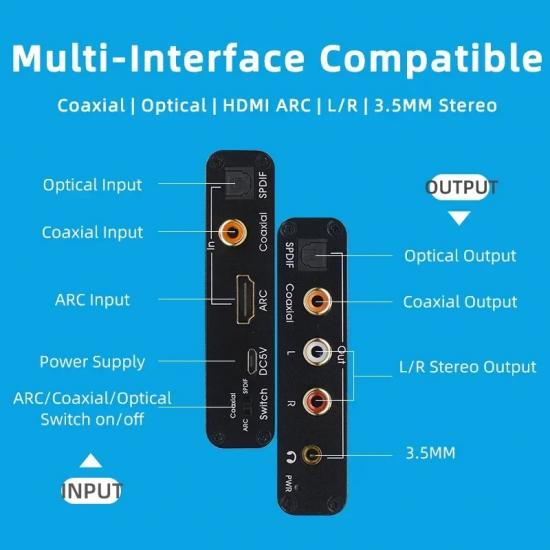 HDMI ARC Audio Extractor DAC Converter Adapter Digital Optical SPDIF Coaxial to Analog 3.5mm L/R Stereo DAC HDMI Audio Converter