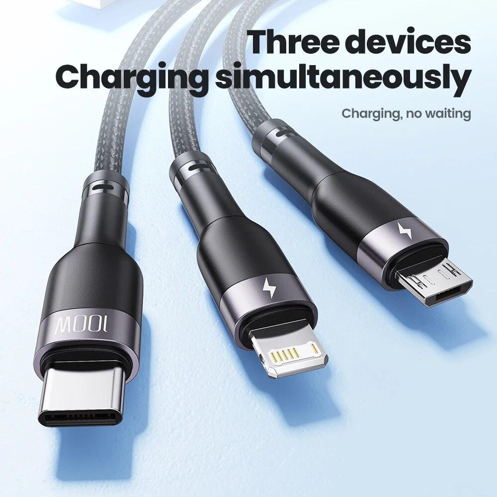 Toocki 3 in 1 USB Cable 6A 100W Micro USB Type C Charging Cable For 14 13 12 Huawei Honor 13 ViVo Oppo Data Cord