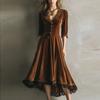 Women's Trendsetter Velvet Patchwork Lace Dress - Autumn/Winter European & American Street Style