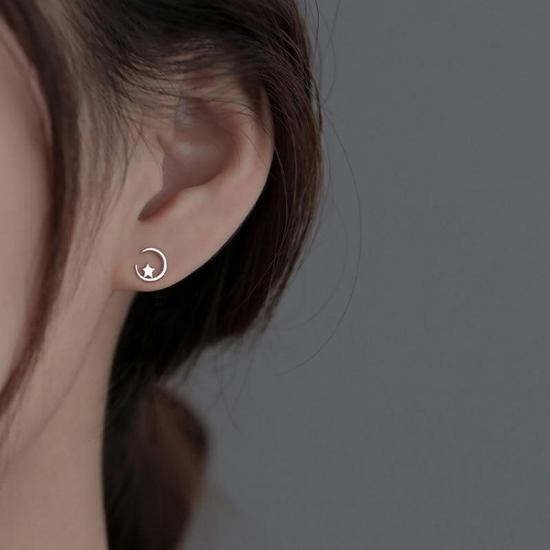 Cercei Stea si Luna 925 Sterling Silver Earrings, Star and Moon Design, Includes Jewelry Box, Silver