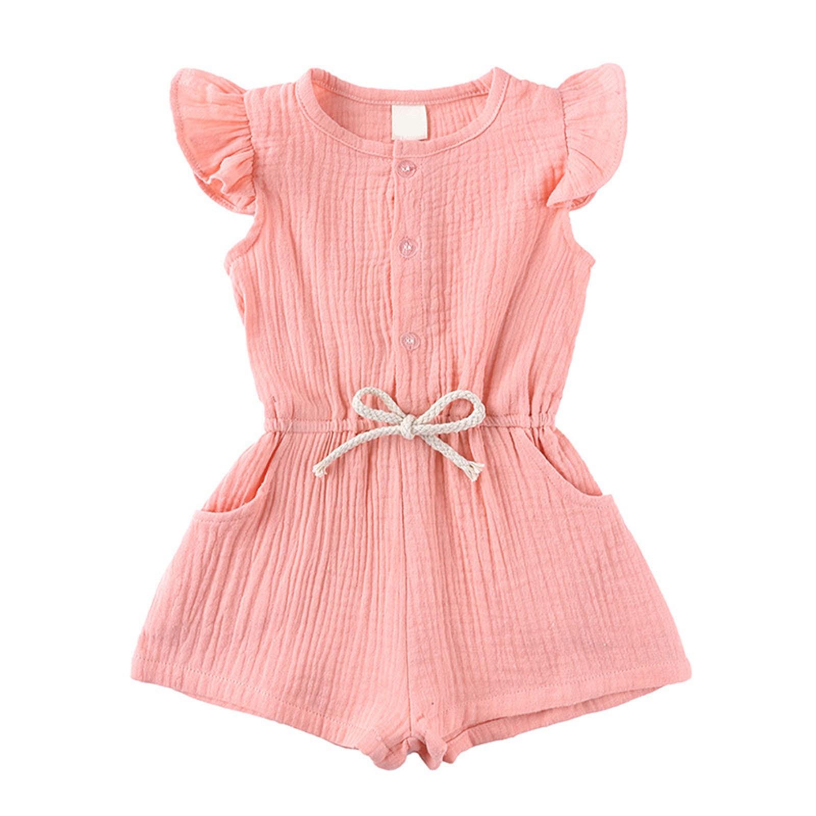 

Летние детские брюки, детский комбинезон с короткими рукавами, однотонный модный комбинезон для девочек 120 розовый