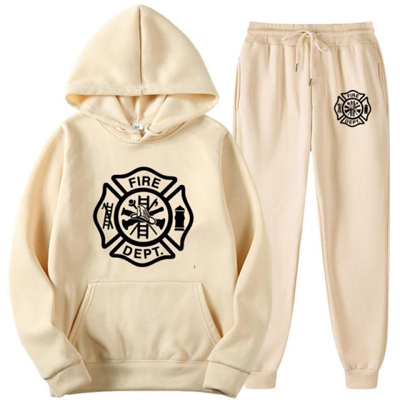 Fire Rescue Firefighter Solid Color Tracksuit Men Set New Casual Men's Hoodies + Pants Two-Piece Tracksuit Sportswear Set Unisex