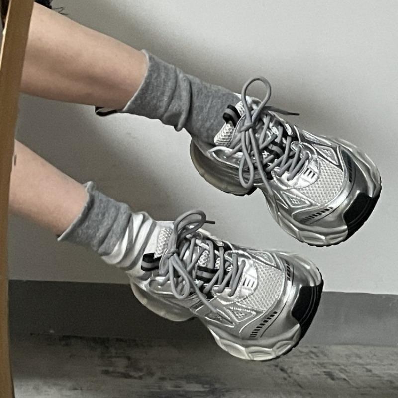 Dad shoes women's shoes new summer versatile feet small silver thick-soled lightweight casual sports shoes