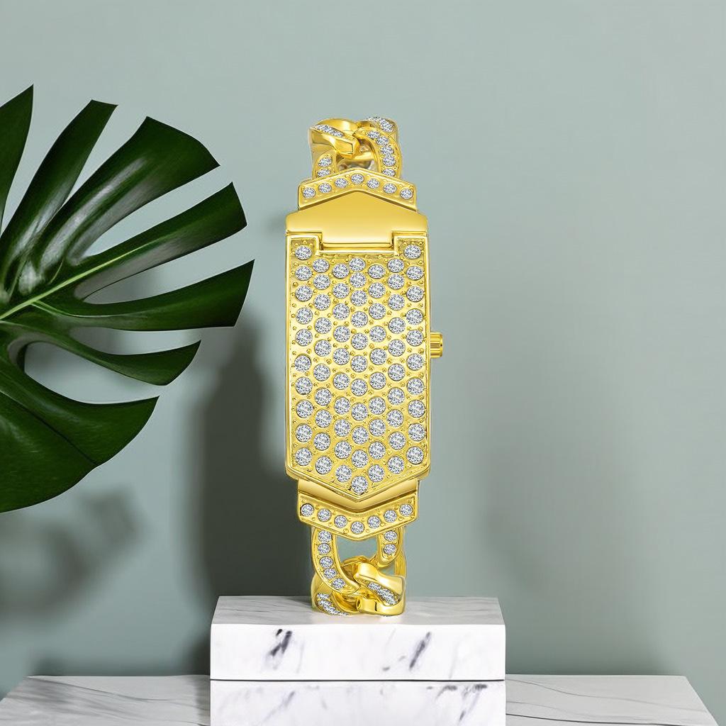 Zegarki damskie małe z klapką z pełnymi diamentami Marka Luksusowa Moda Kwarcowy Kreatywny Damski Zegarek na Bransolecie