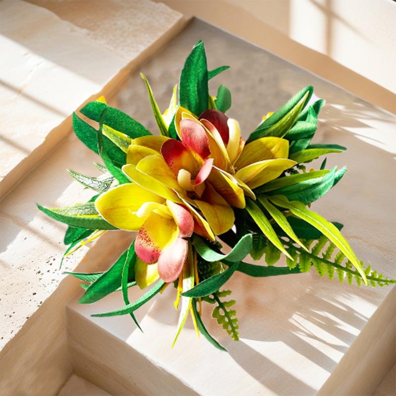 Simulated Orchid Hair Clip Lightweight Bohemian Side Hair Claw for Women Casual Beach Resort Daily Wear Gift