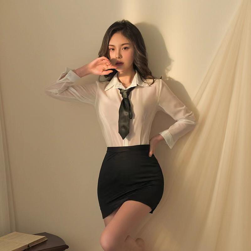 Elegant White-Collar Lingerie Set: Bodycon Skirt & Sexy Sleepwear for Women