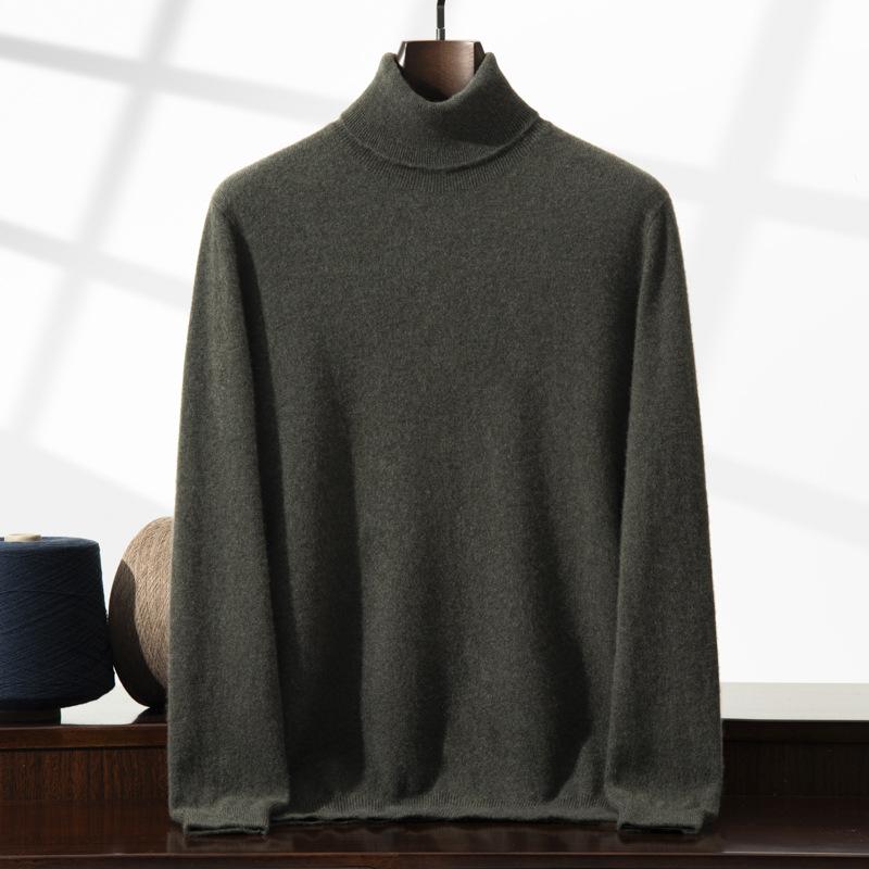 Cashmere Sweater Men's High Lapel Pullover Solid Color Sweater with Loose Knitted Sweater Inside
