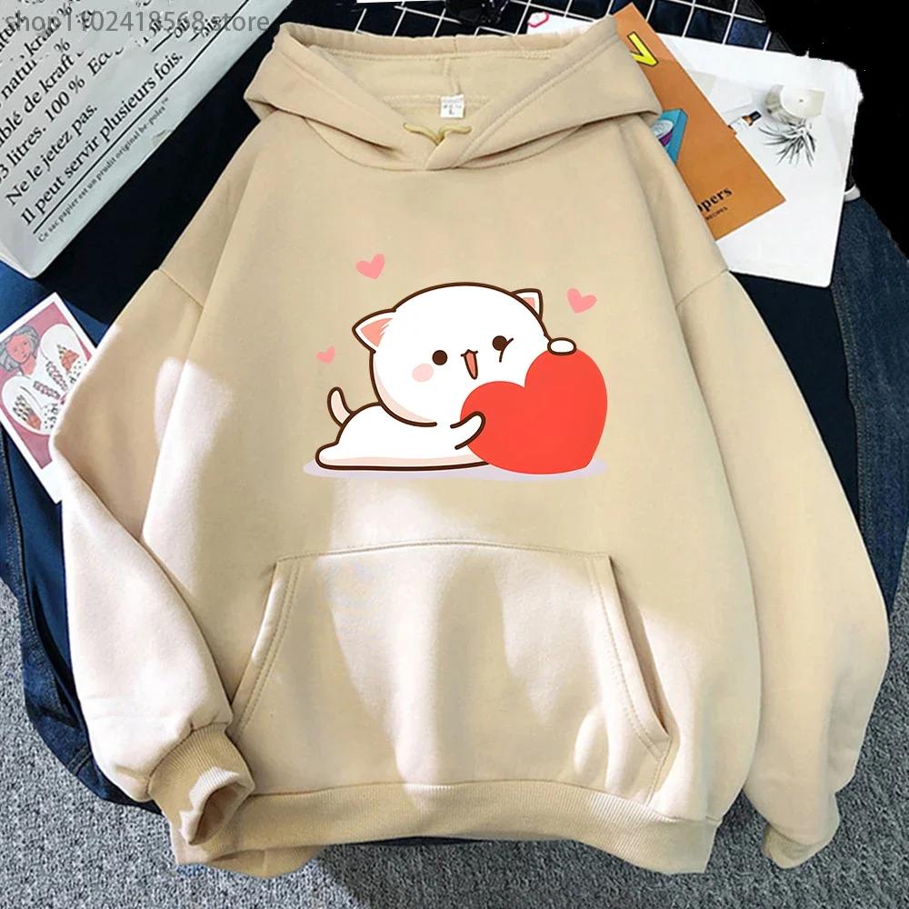 Kawaii Peach Cat Hoodies Cartoon Cute Printed Sweatshirt Women Tops Ropa Aesthetic Clothes Women Female Korean Hoody