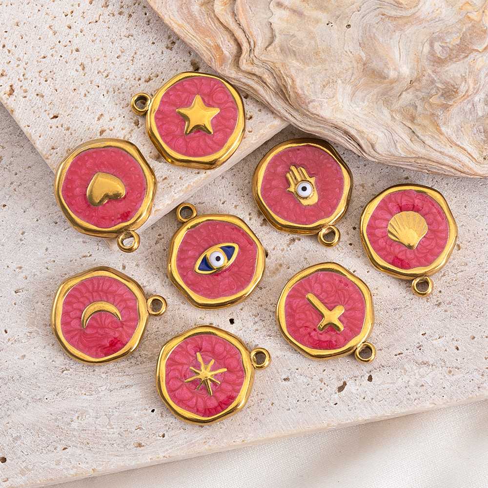 4-8pcs Stainless Steel Enamel Star Heart Eye Shell Sun Round Random Charm Base Anklet Pendant DIY Earring Necklace Jewelry Makin