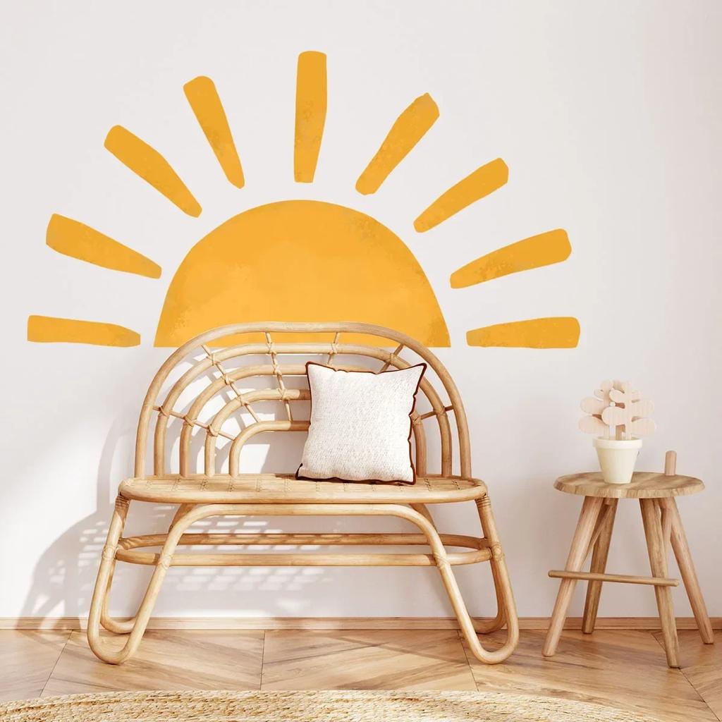 Half Sun Wallpaper Decal Sunshine Vinyl Wall Stickers Boho Nursery Baby Room Wall Stickers Self-Adhesive Bedroom Home Decor