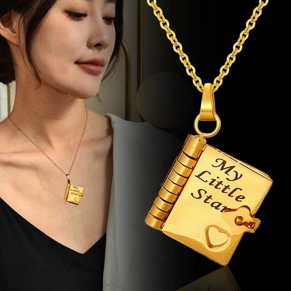 Titanium Steel Opening Book Pendant Stainless Steel Girls Text Locket  Mother's Day
