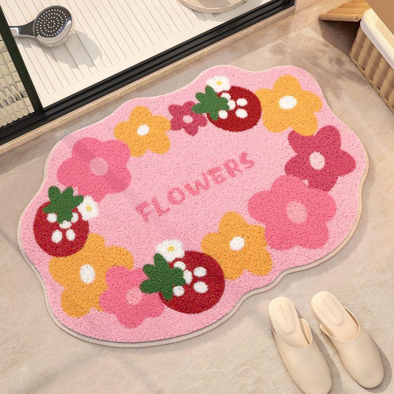 Imitation Cashmere Bathroom Absorbent Floor Mat Home Flower Carpet Bathroom Small Fresh Plush Strawberry Washstand Carpet