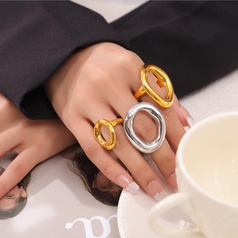 Minimalist Large Rings For Women Stainless Steel Gold Plated Waterproof Hip-hop Women's Finger Ring Aesthetic Jewelry