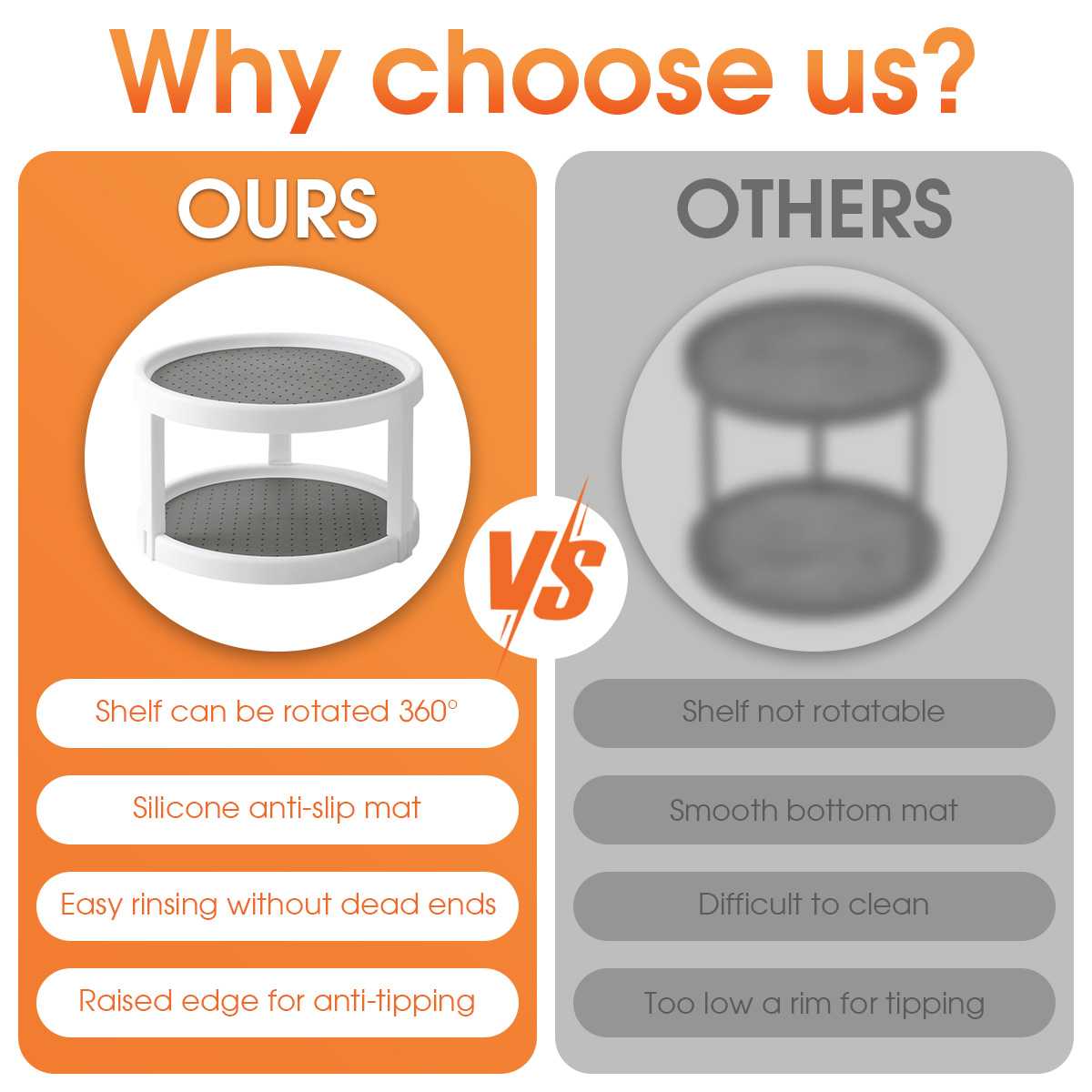 

1 PC 2-layer 360-degree rotating spice storage rack non-slip turntable storage tray cosmetic storage box for space saving 1-tier світло-сірого кольору