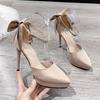 12Cm thin heel waterproof table one-word buckle with fashion adult gift high heels bow high heels pointed sandals women
