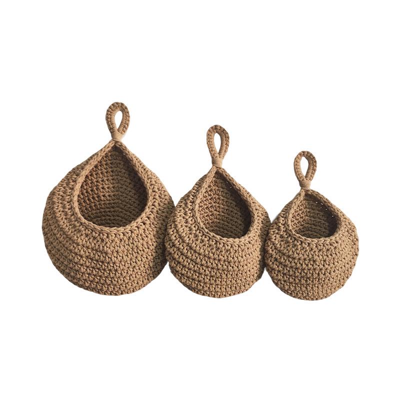 Handmade Cotton Rope Crochet Fruit Net Bag - Woven Kitchen Storage, Bird's Nest & Water Drop Design