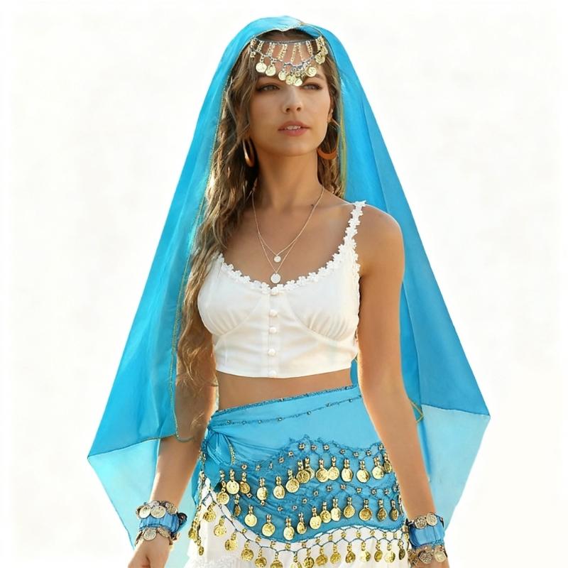 Multi Purpose Stage Costume Set Containing Elegant Veil And Ornamental Headwear For Performances