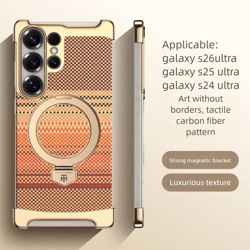 Luxe Metalen Bumper Case voor Samsung Galaxy S26 Ultra/S25 Ultra/S24 Ultra Magnetische Cover met 360° Ring Standhouder Randloos