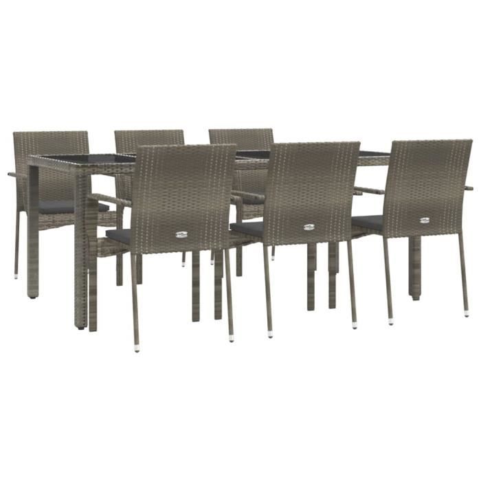 VidaXL Garden Dining Furniture and Cushions 7 Pcs Grey Rattan 3184985