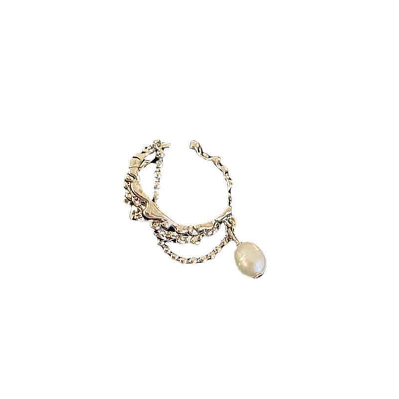 Trendy Retro Pearl Tassel Open Ring for Women