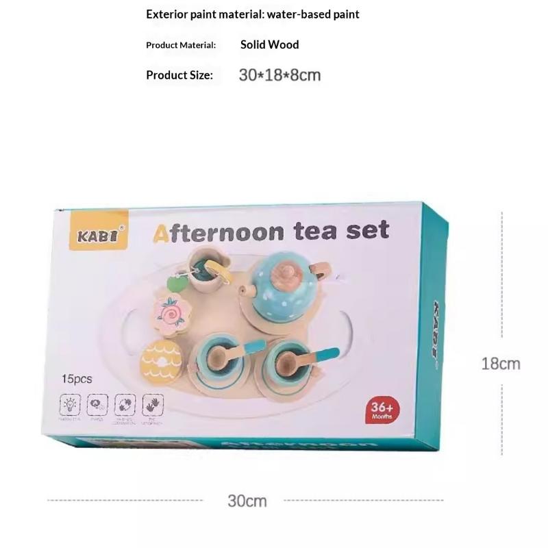 Wooden Kids Tea Set Pretend Play Food Kitchen Accessories Creative Imaginative Toy for Girls Birthday Tea Party Playroom