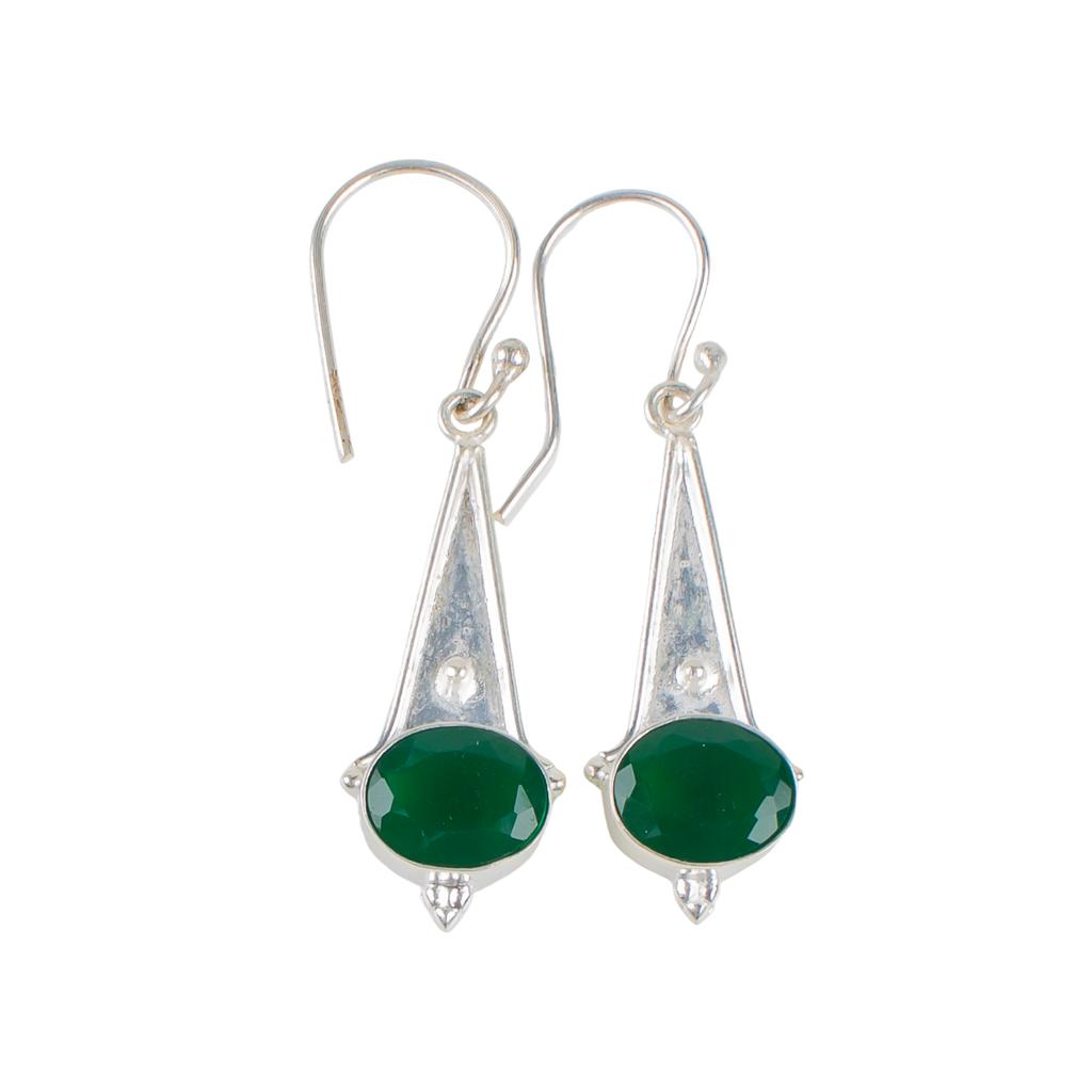 Green Onyx Gemstone 925 Sterling Silver Handcrafted Drop/Dangle Earrings 1.80" EE-50-13