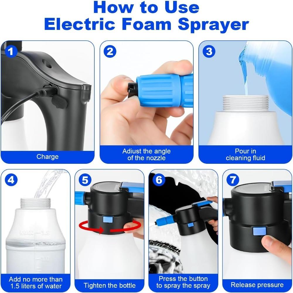 1.5 Liters Electric Pressurized Foam Sprayer for Car Washing, Electric Foam Sprayer with USB Cable Home Car Washing Accessories