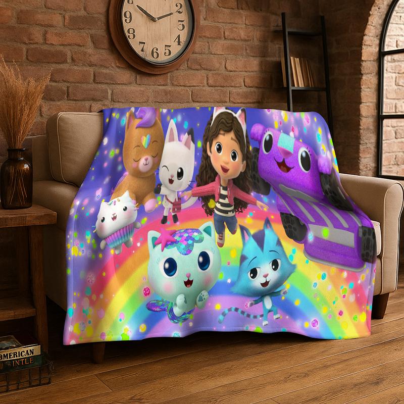 Cartoon Gabby Dollhouse Girl Flannel Blanket Soft Warm Throw Blanket for Bedroom Living Room Bed Travel Camping Picnic Kid