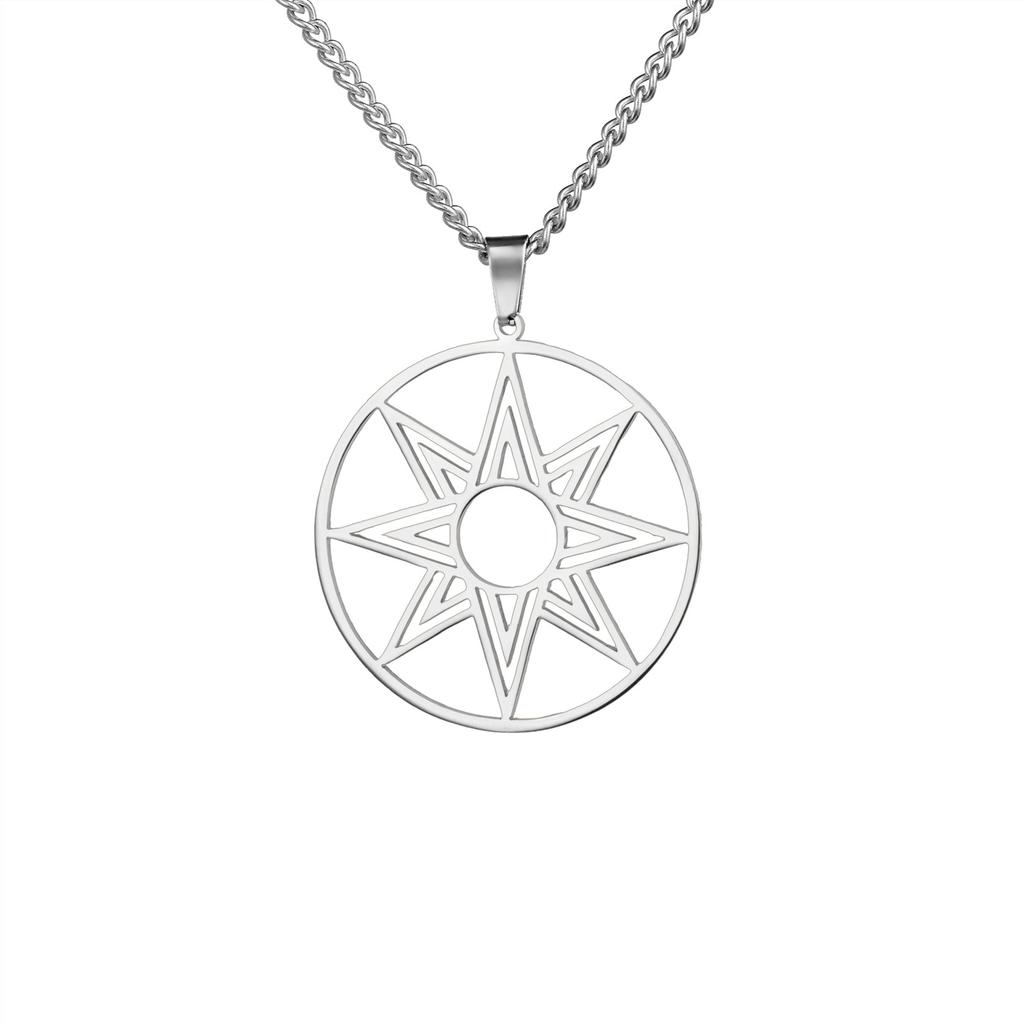 Titanium Steel Cut Circle Ring Eight Point Star Pendant Necklace Unisex Hip Hop Punk Jewelry
