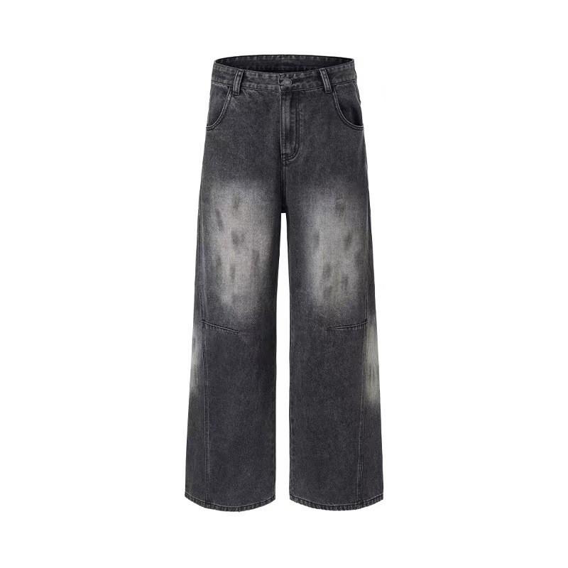 Unisex Distressed Wide Leg Straight Jeans Men Women Mid-Rise Relaxed Fit Cotton Denim Pants Washed Vintage Style