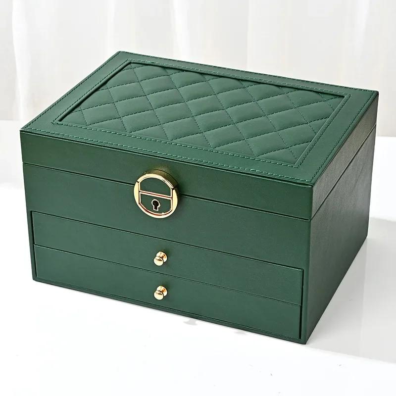 Velká úložná schránka na šperky Vícevrstvý organizér na náhrdelníky na šperky Náušnice Kožené balení na ukládání šperků Výstavní krabičky