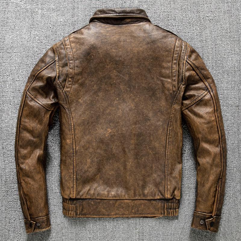 First Layer Pure Cowhide Short Distressed Leather Jacket Leather Jacket Men's Autumn and Winter Coat