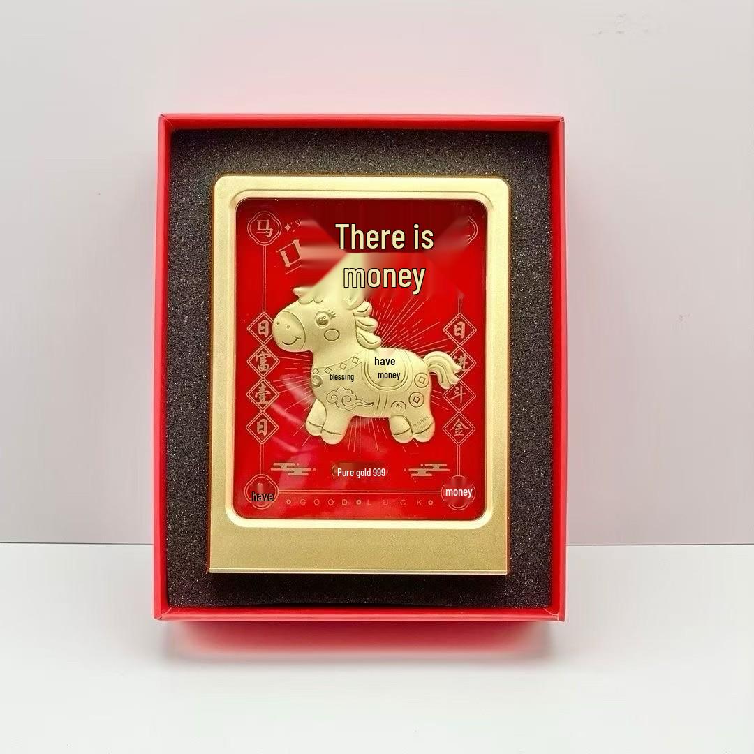 Golden Horse Wealth Treasure Chest Photo Frame with Key Ornament Includes Gift Box and Bag