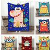 Painting Cute Monster Illustration Throw Lightweight 240g Flannel Blanket Soft Skin-friendly for Summer Cooling