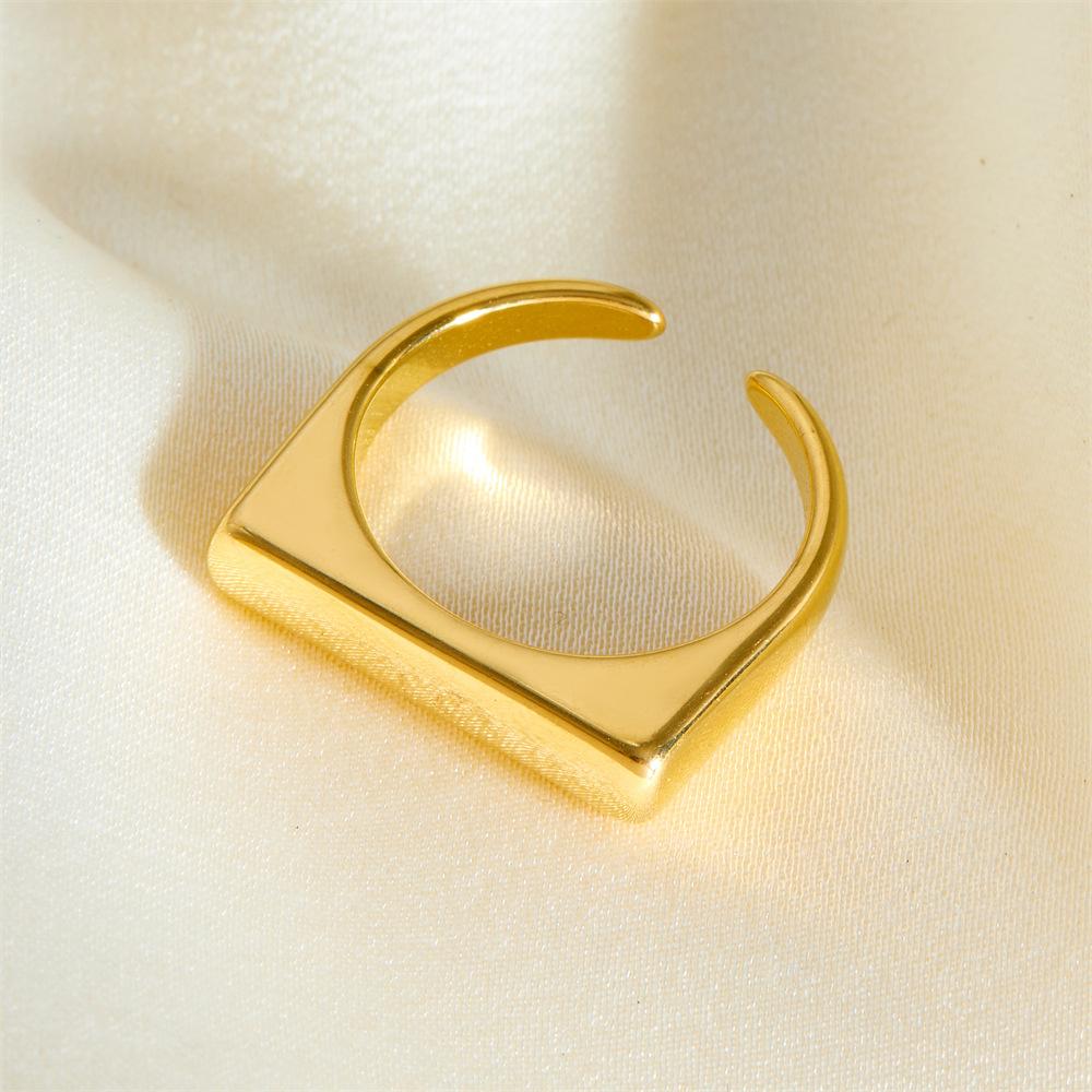 Korean Version Geometric Square Smooth Stainless Steel Ring Women'S Fashion Simple Non-Fading Open Ring Adjustable Quality