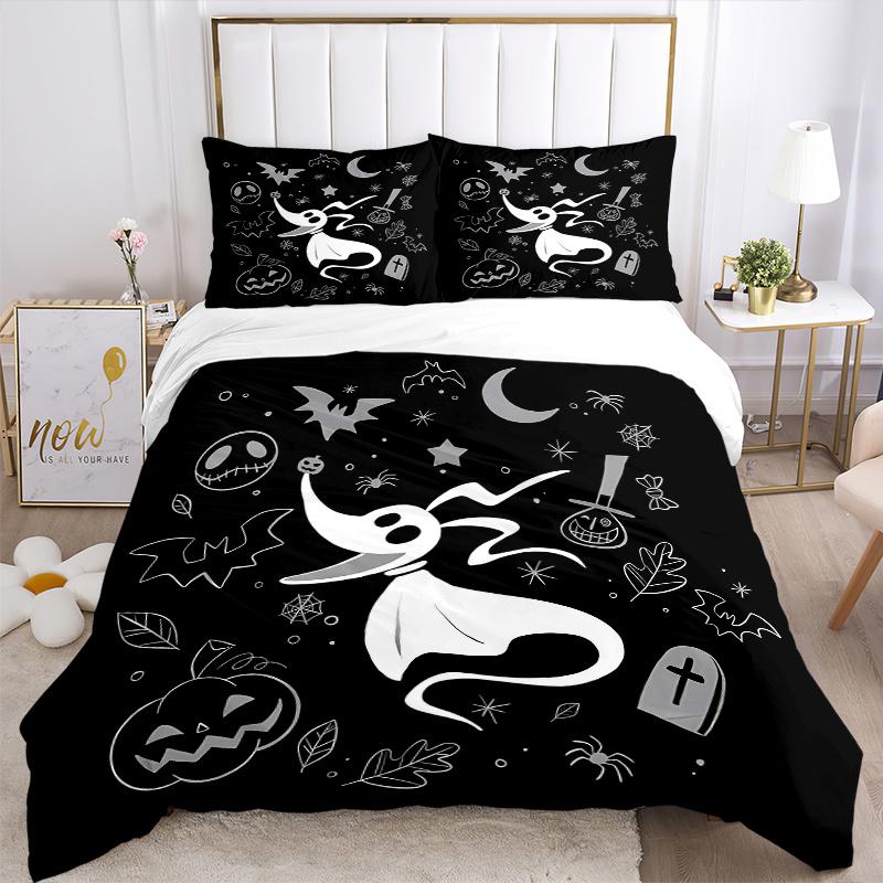 3-teiliges Zero Nightmare Before Christmas Bettwäsche-Set Enthält Bettbezug und Kissenbezüge, Geeignet für alle Jahreszeiten B102