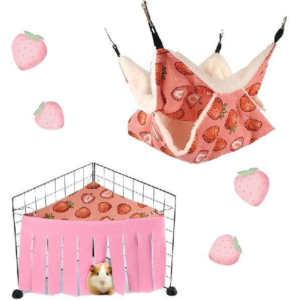 LYART Guinea Pig Rat Ferret Hammock and Warm Bed Small Pet Hideout Tunnel Cave Hanging Bunkbed Hammock Cage Toy for Hamster Sugar Glider Squirrel