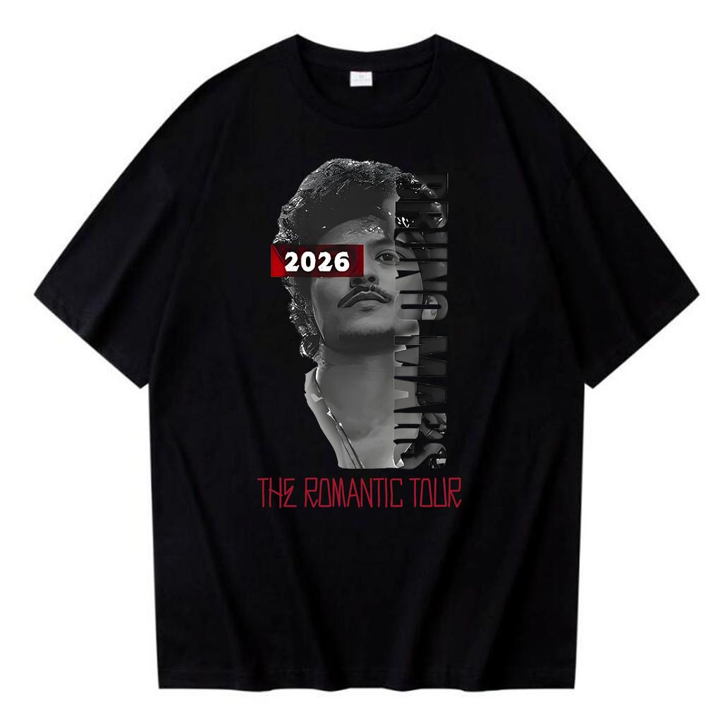 Bruno Mars The RoUnisextic Tour 2026 T-Shirt Unisex Damen Hip Hop Sommer Vintage Kurzarm Rundhals Lässiges Hemd Oberteile