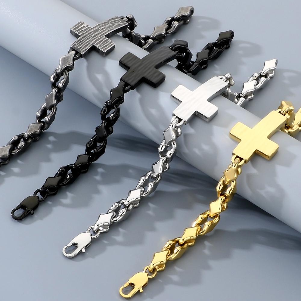 Vintage Cross Bracelet for Man 8MM Wide Waterproof Stainless Steel Chain Bracelets Gifts for Husband Boyfriend Pulsera De Acero