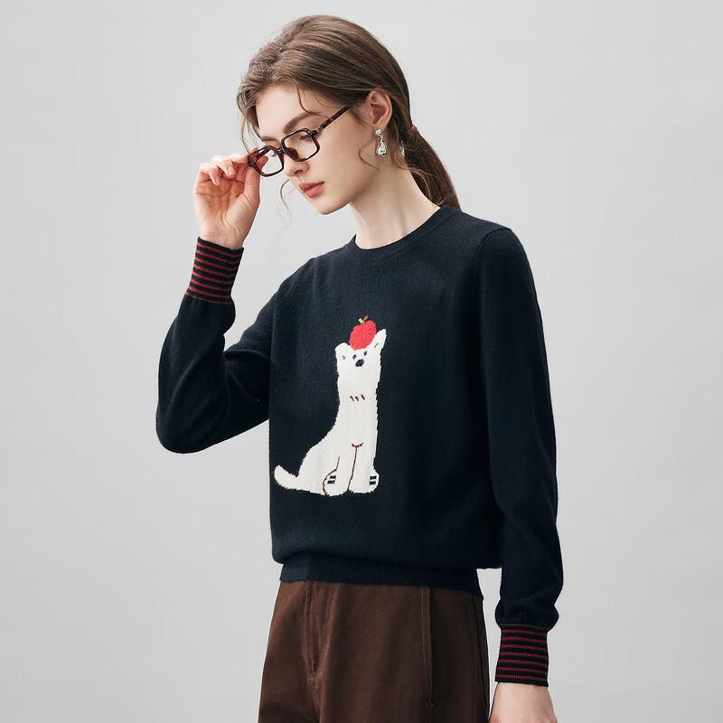 Comon Boca Women's 100% Cashmere Round Neck Cartoon Sweater