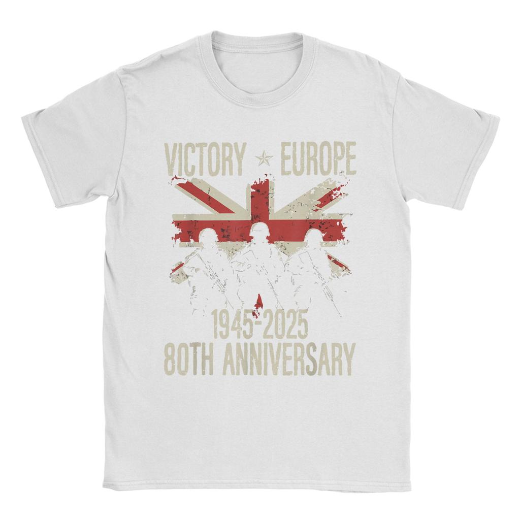 VE-dag 2025 WOII 80ste Verjaardag Union Jack Mannen T-shirts VK Vlag Vintage Tee Korte Mouw Ronde Hals T-shirt Katoen Cadeau Tops