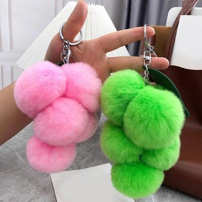 Plush Grape Keychain Fuzzy Faux Fur Car Bag Decoration Hanging Pendant with Metal Buckle Backpack