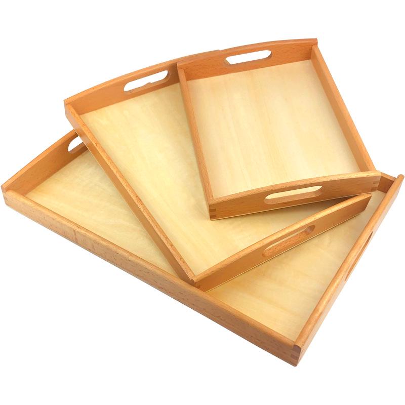Montessori Wooden Tray for Early Education and Practical Life Activities - Beechwood Storage and Toy Tray for Kindergarten.