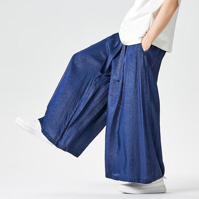 2025 Summer Hanfu Jacquard Wide Leg Pants Men Casual Black Skirt Pants Male Flared Pants Men Chinese Style Harajuku Trousers